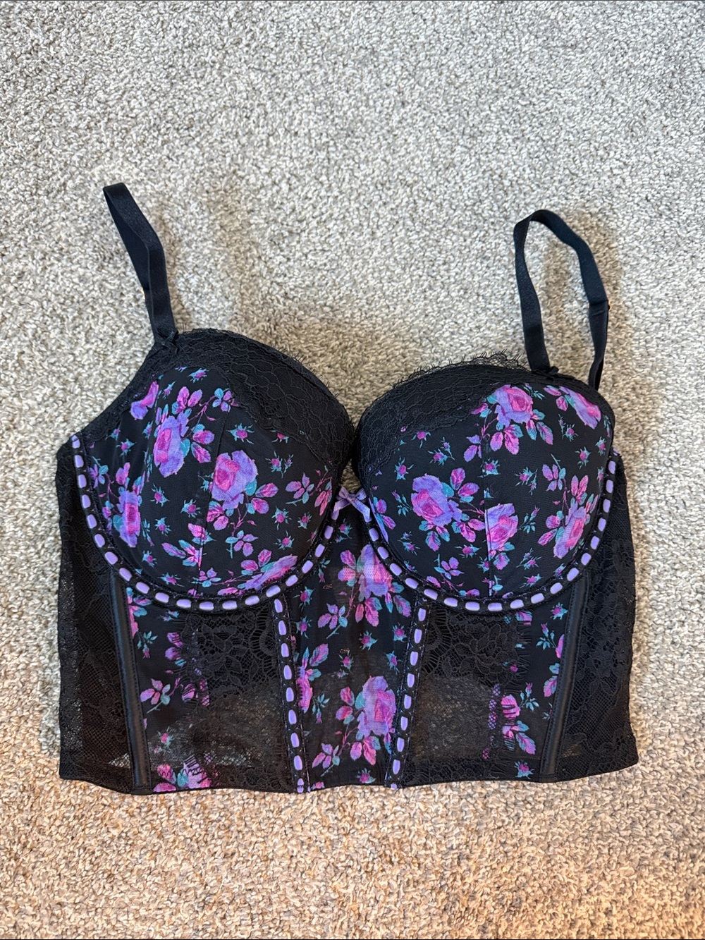 Victoria's Secret Bustier Bra with Purple Floral Print